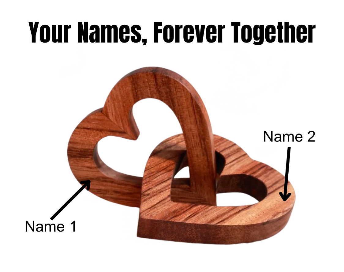 Engraved Wooden Linked Hearts - Personalized Gift for Couples