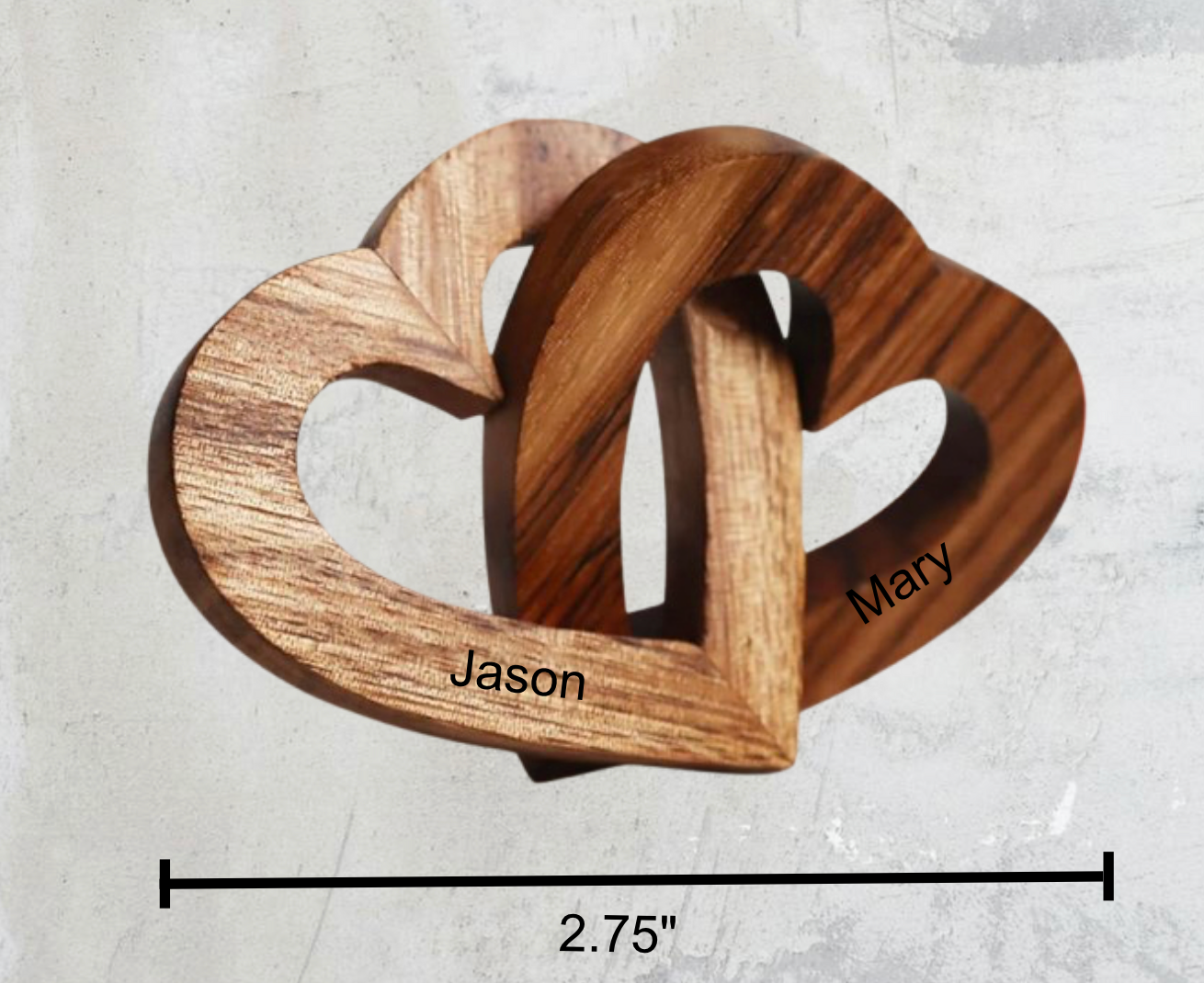 Engraved Wooden Linked Hearts - Personalized Gift for Couples