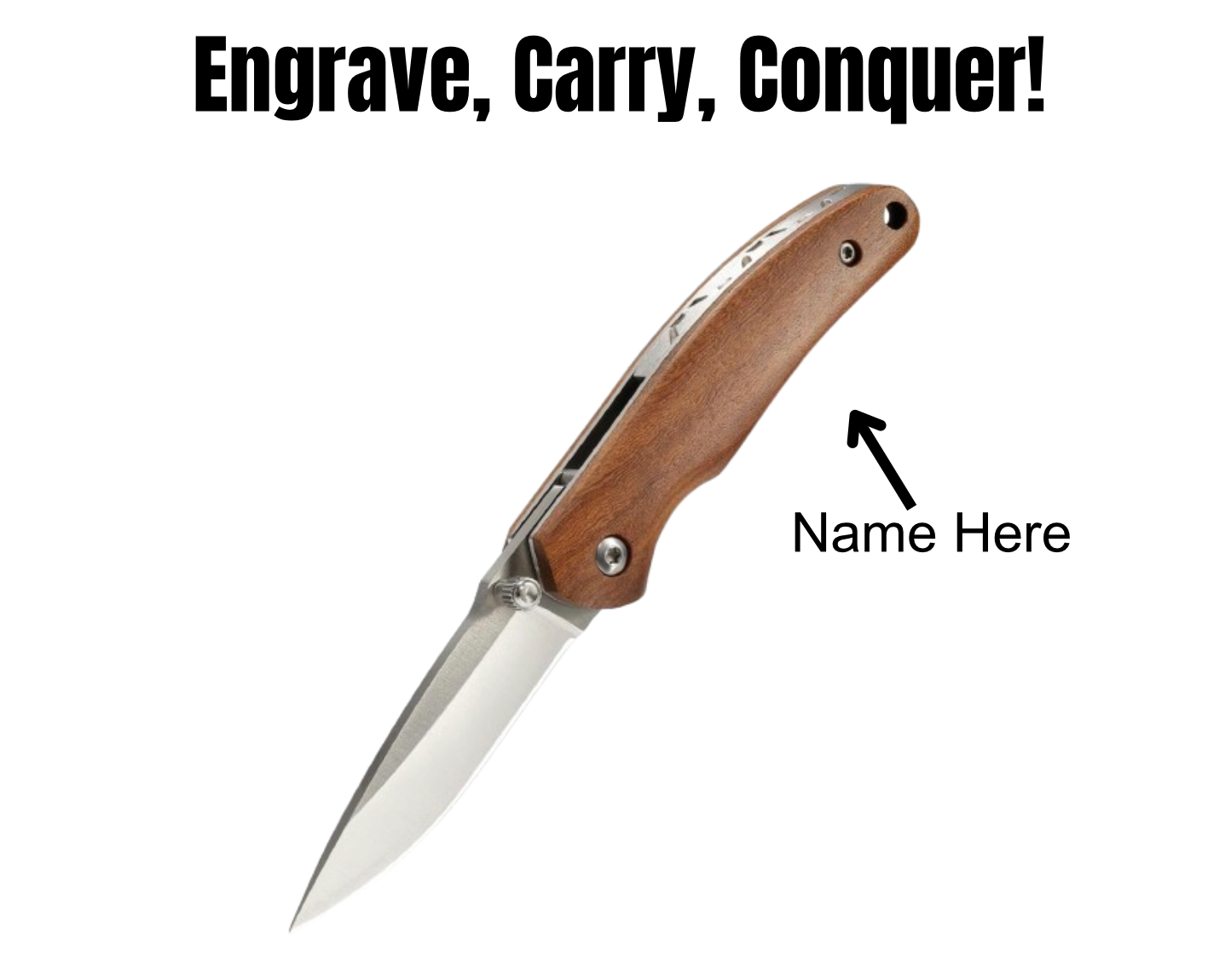 Personalized Folding Pocket Knife – 2.4" Stainless Steel Blade, Engraved Wood Handle, Perfect for EDC, Camping & Survival