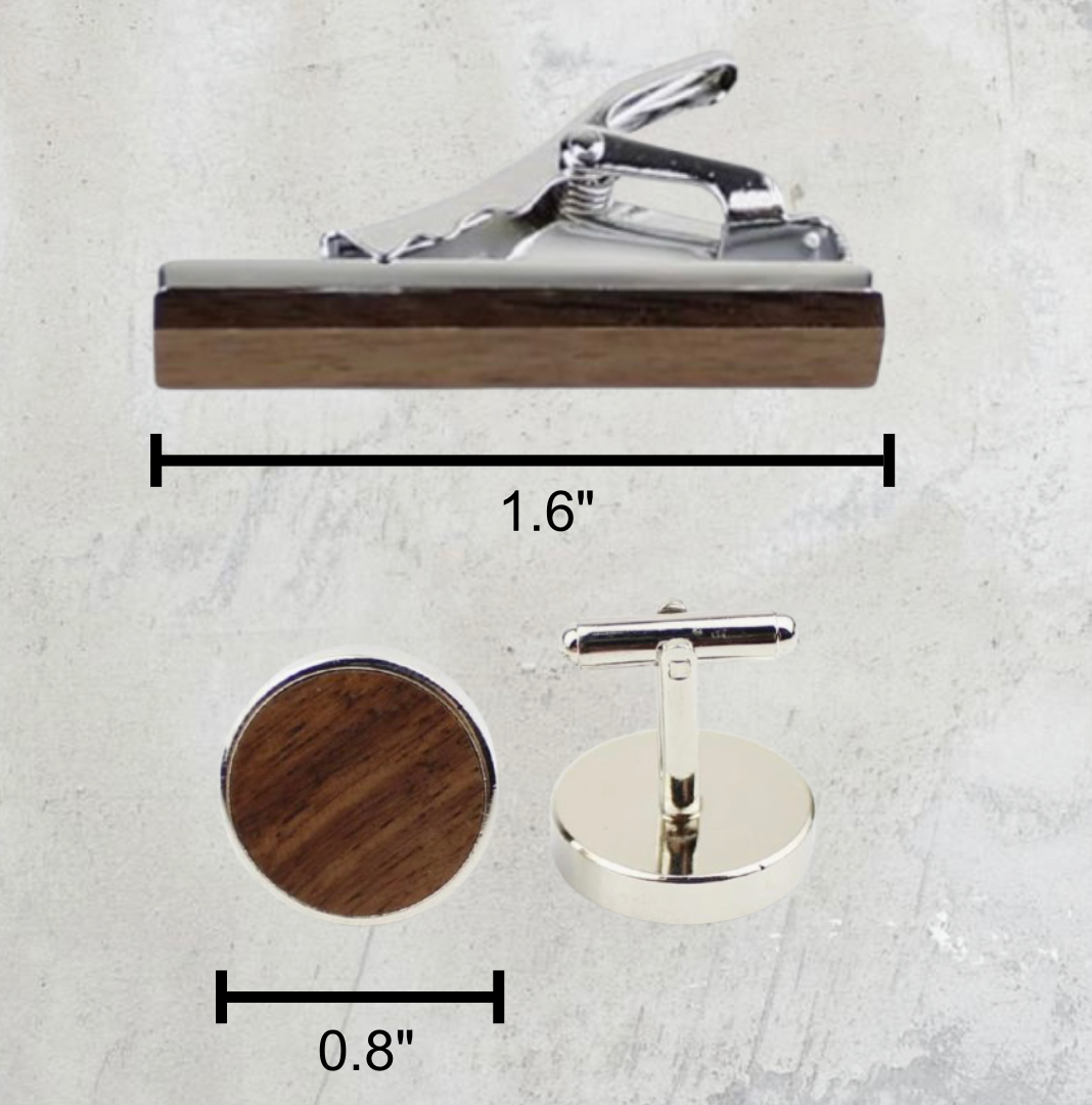 Walnut Wood Cufflinks & Tie Clip Set with Engraved Organizer Box