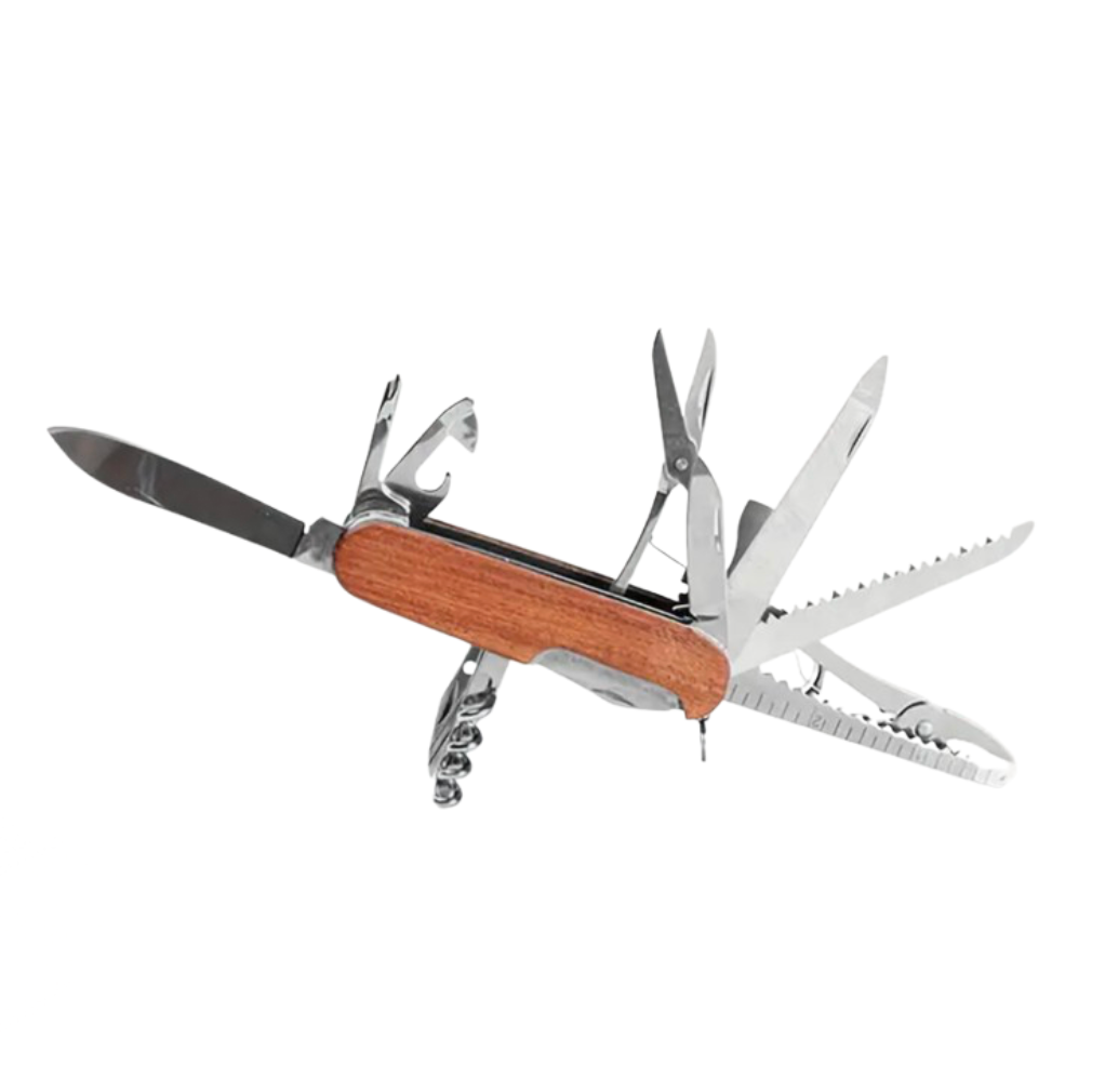 Premium Multi-Tool Swiss Army Knife with Wooden Handle – 15 Functions in Exquisite Gift Box