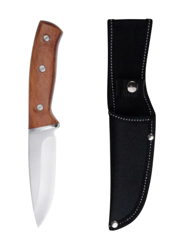 Custom Engraved Hunting Knife - 9.25" Outdoor Fixed Blade with Scalloped Edge, Brown Wood Handle