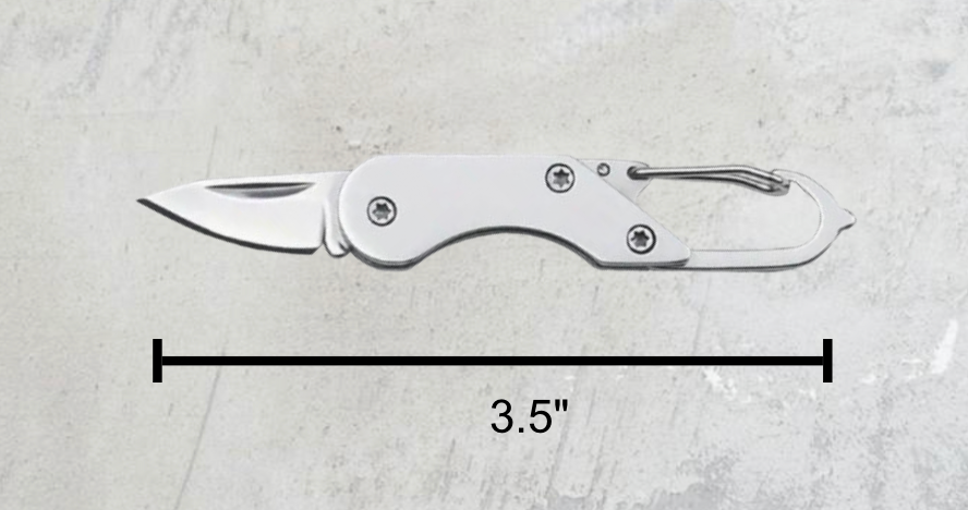 Dimensions of the compact stainless steel folding knife, fully open at 3.5 inches, with detailed measurements for portability and usability.