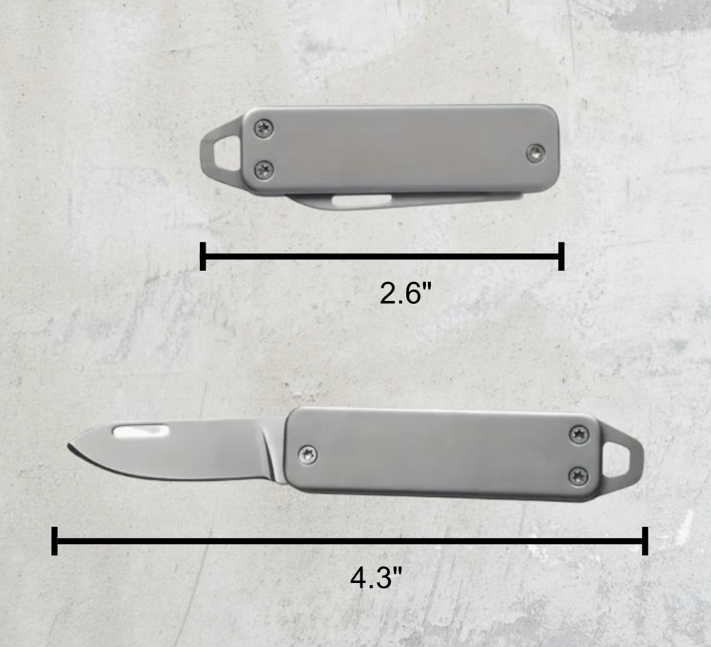 Mini folding pocket knife with 4.33-inch total length, 1.69-inch sharp stainless steel blade, and 1.58 oz weight. Portable and lightweight for EDC and outdoor use.