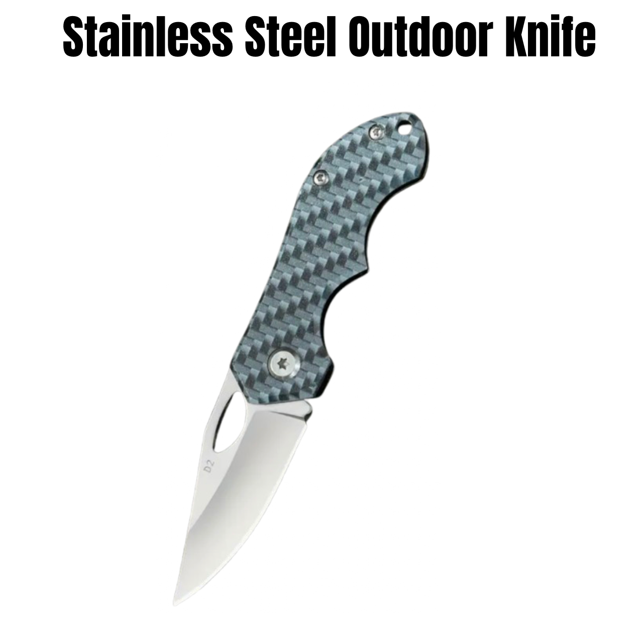 Lightweight stainless steel folding knife with a 3D printed carbon fiber handle. Compact EDC pocket knife for outdoor activities and everyday carry.