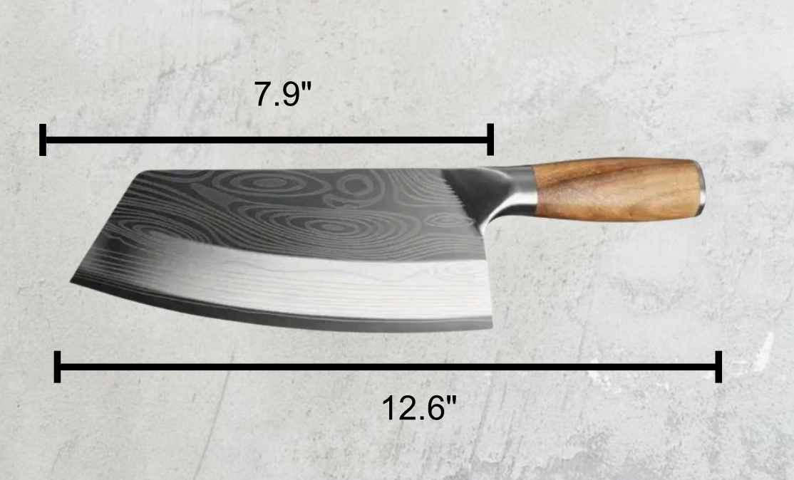 Professional chef knife with 7.9” stainless steel blade and 4.7” wooden handle. Ideal for precision cutting and gifting.