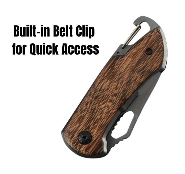 Engravable pocket knife with belt clip for secure carry. Compact, personalized knife for everyday carry, camping, and gifts.