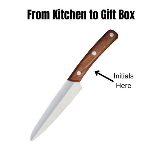 Custom engraved 4.6-inch chef’s knife with high-carbon stainless steel blade and ergonomic wood handle. Personalized gift for chefs and home cooks.
