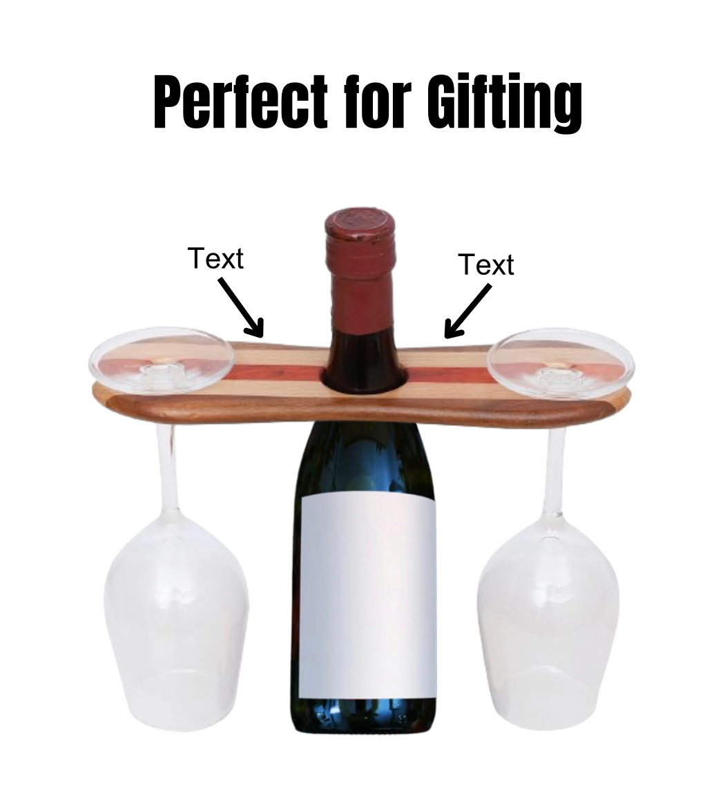 Custom Engraved Wine Bottle & Glass Holder – Handmade Wooden Counter Stand for Two Glasses & One Bottle | Premium Gift for Wine Lovers