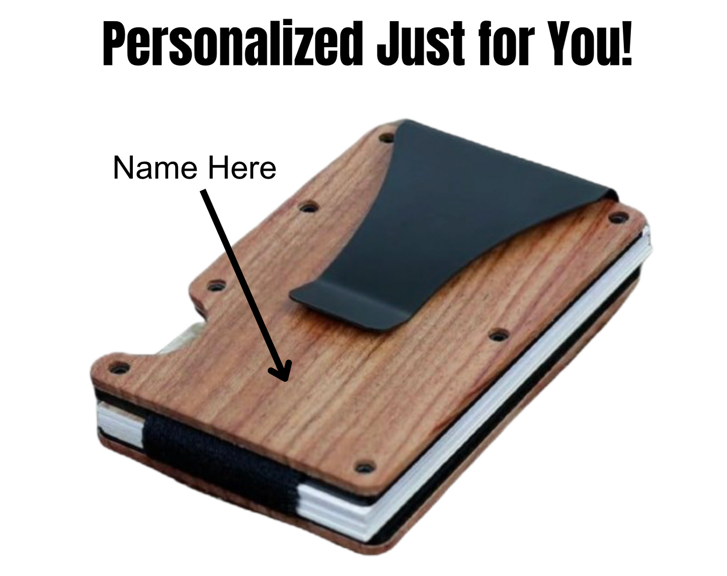 Custom engraved wooden wallet with a money clip, ideal for business & credit card cases and double credit card holders.