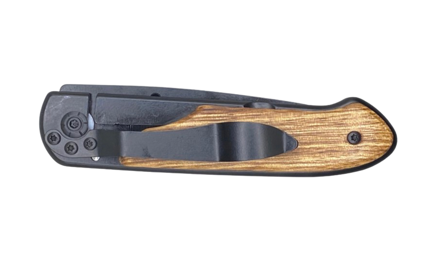 Personalized Wooden Pocket Knife - Back Side View of Closed Folding Knife \