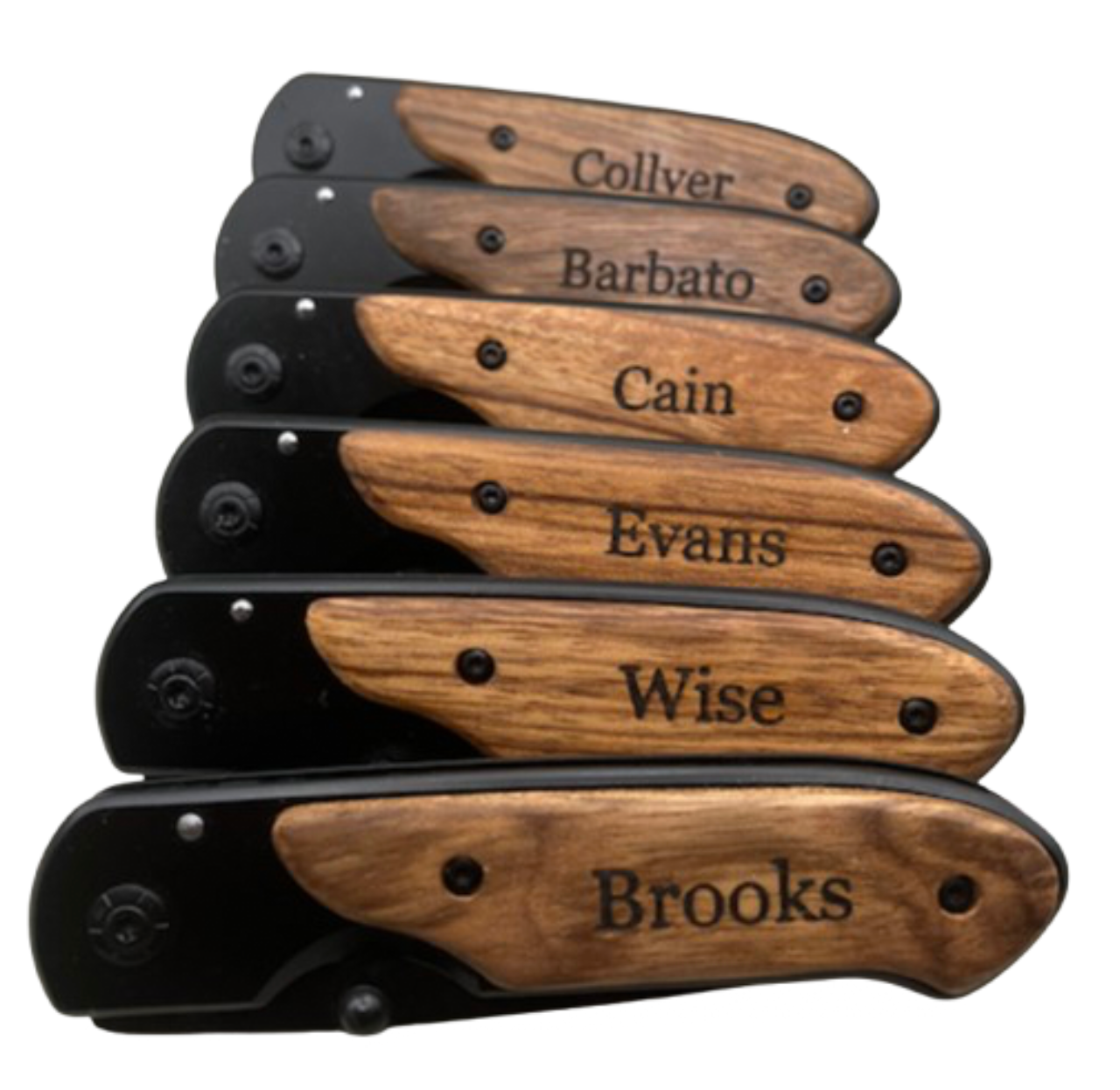 Personalized Pocket Knives - Custom Engraved - Horizontal Orientation - Collyer, Barbato, Cain, Evans, Wise, Brooks