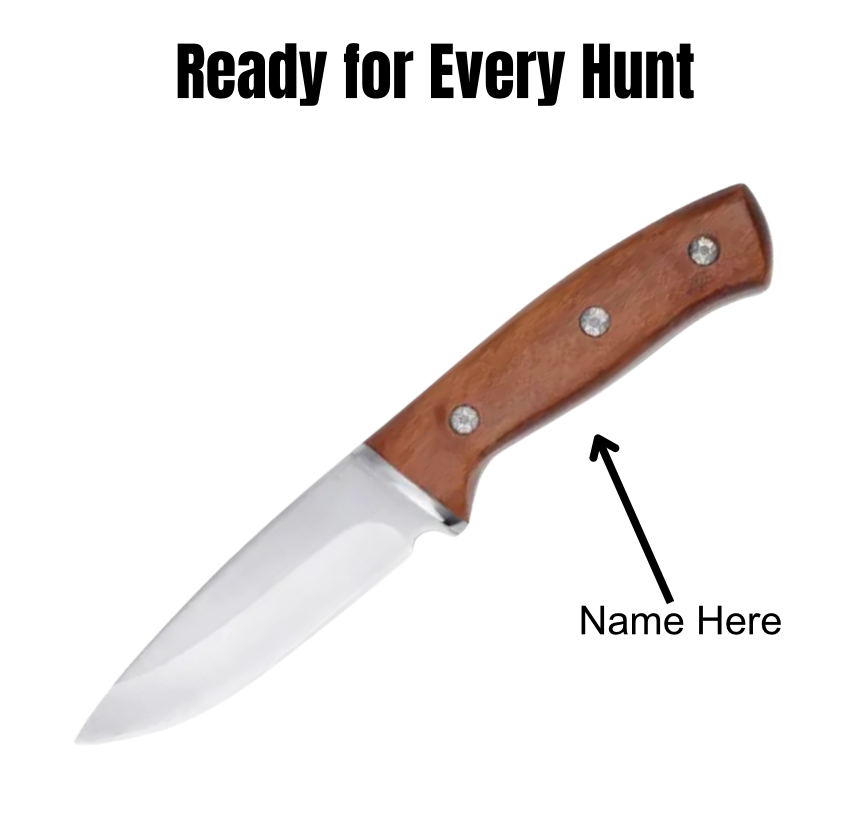 Custom Engraved Hunting Knife - 9.25" Outdoor Fixed Blade with Scalloped Edge, Brown Wood Handle