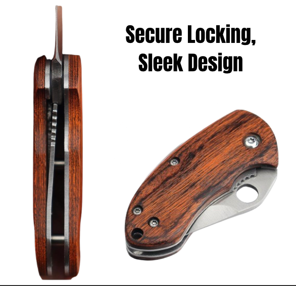 Folding pocket knife with secure lock feature – custom engraving available for names, initials, or logos.
