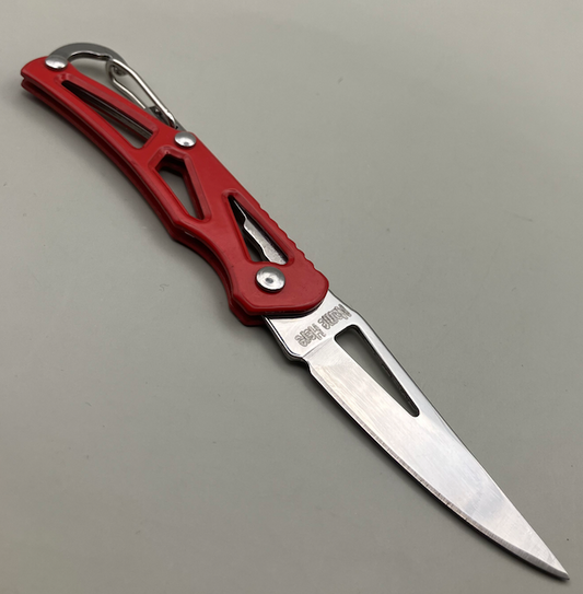 Engraved Red Pocket Knife with 'Name Here' - Blade Pointed Bottom Right, Handle Top Left