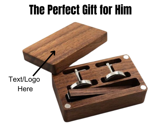 Walnut Wood Cufflinks & Tie Clip Set with Engraved Organizer Box