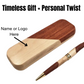 Engraved wooden ballpoint pen set featuring a 6.7”x2.1” wooden display box and a 5.7” twist-closure pen.