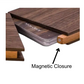 A close-up view of the wooden business card holder demonstrating its magnetic closure feature, with the lid slightly open to showcase the secure and functional design.