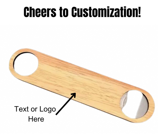 A premium beechwood bottle opener with a stainless steel head and ergonomic wooden handle, showcasing an engraved design on the wood.