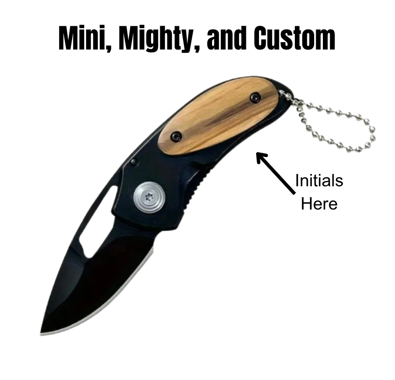 Custom engraved pocket knife with wooden handle, stainless steel mini folding knife featuring personalised knife engraving design.