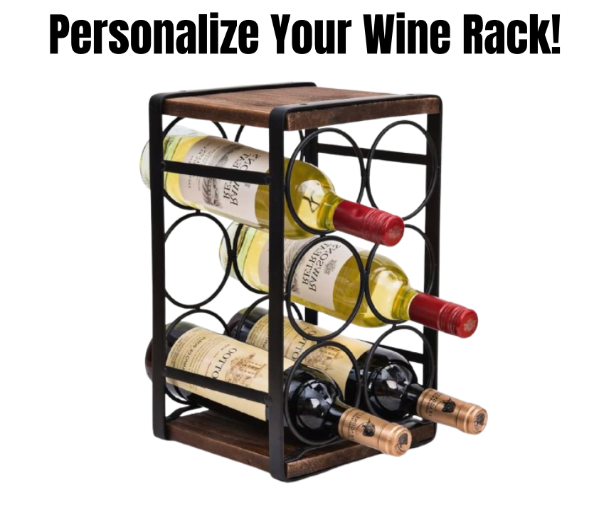 Engraved Rustic Wood Countertop Wine Rack – Holds 6 Bottles, No Assembly Needed