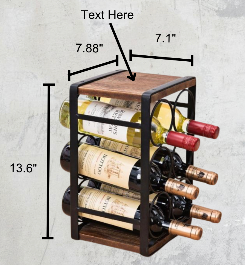 Engraved Rustic Wood Countertop Wine Rack – Holds 6 Bottles, No Assembly Needed