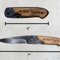 Custom engraved pocket knife dimensions – stainless steel blade with a wood handle. Compact, durable, and ideal for groomsmen gifts and outdoor use.