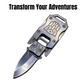 Close-up of a silver mini pocket knife, open to reveal its 1.25-inch stainless steel blade, against a white background