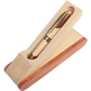 Engraved wooden gift box measuring 6.4 inches by 2 inches, paired with a 5.5-inch wooden twist-closure pen, shown in open format