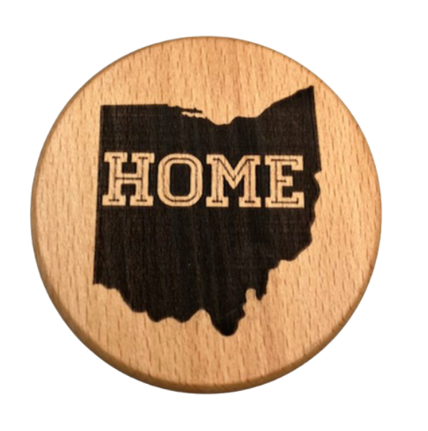 Ohio State Home Coaster - Black State Outline with 'Home' Text Logo