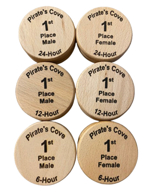 Pirate's Cove Coaster Set - 18 Gender-Specific Awards - 1st Place Coasters Stacked in 3 Sets - Male and Female Designations - Customizable Hour Awards