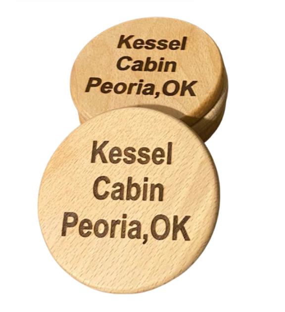 Kessel Cabin Peoria, OK Coaster Set - 3 Stacked Coasters with Tilted Main Coaster - Rustic Design