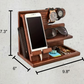 Wooden desk organizer dimensions labeled: 9.8 inches wide, 6 inches deep, and 7.3 inches tall.